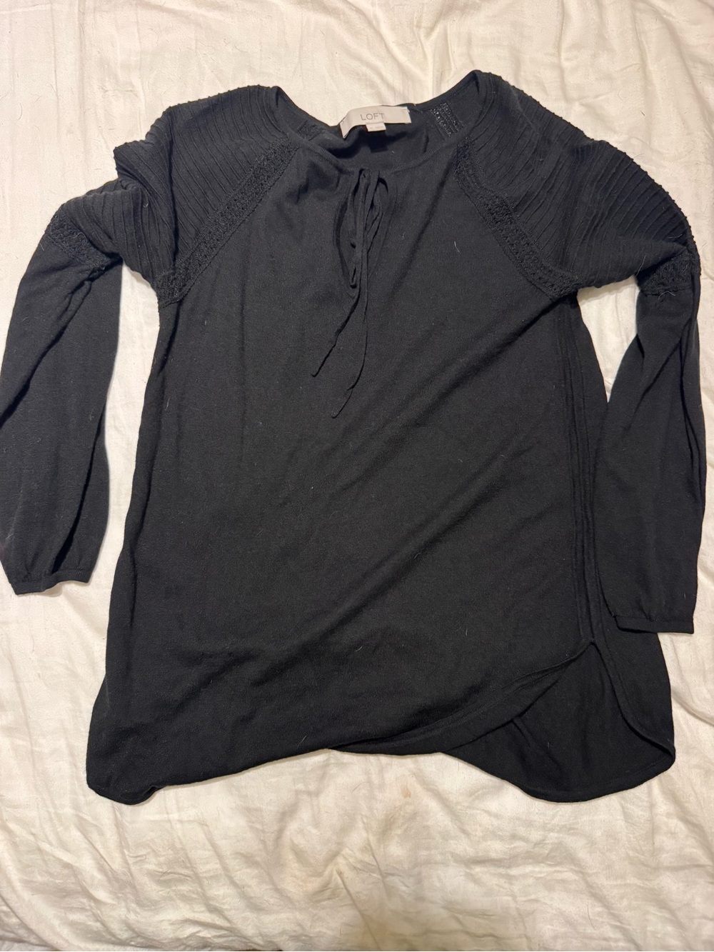 LOFT women’s Black Long Sleeve Tie-Neck Tunic